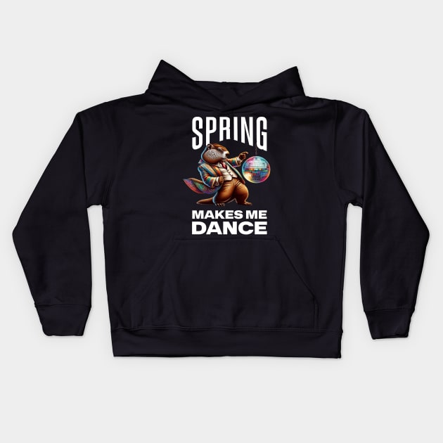 Spring Makes Me Dance Groundhog Funny Spring Dance Kids Hoodie by woormle